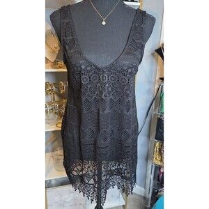 OP Black Lace Crochet Skirt M 7-9 Sheer Scalloped Hem Boho Festival Overlay Stre